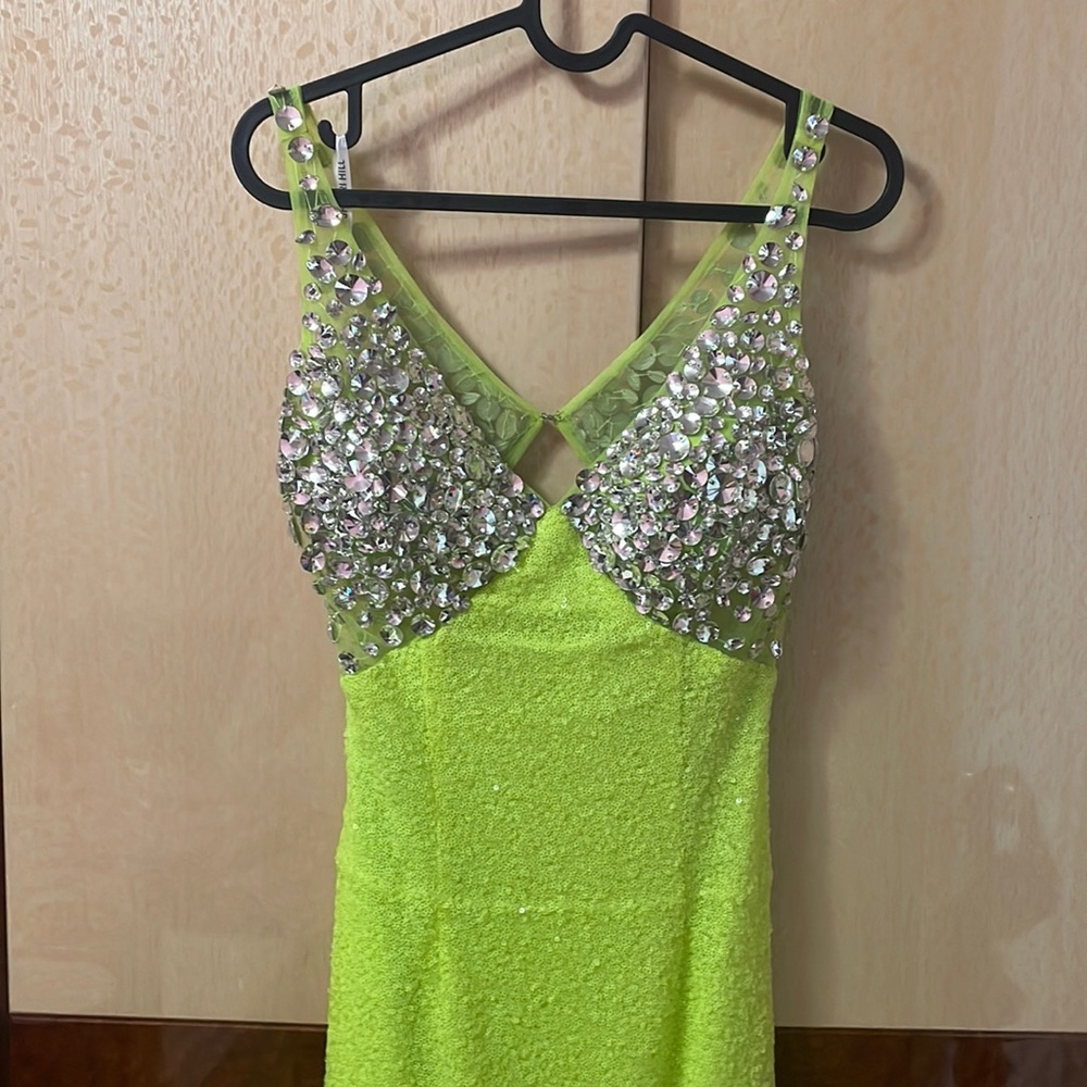 Sherri hill with Swarovski diamonds prom neon green dress. Open back. Size 2